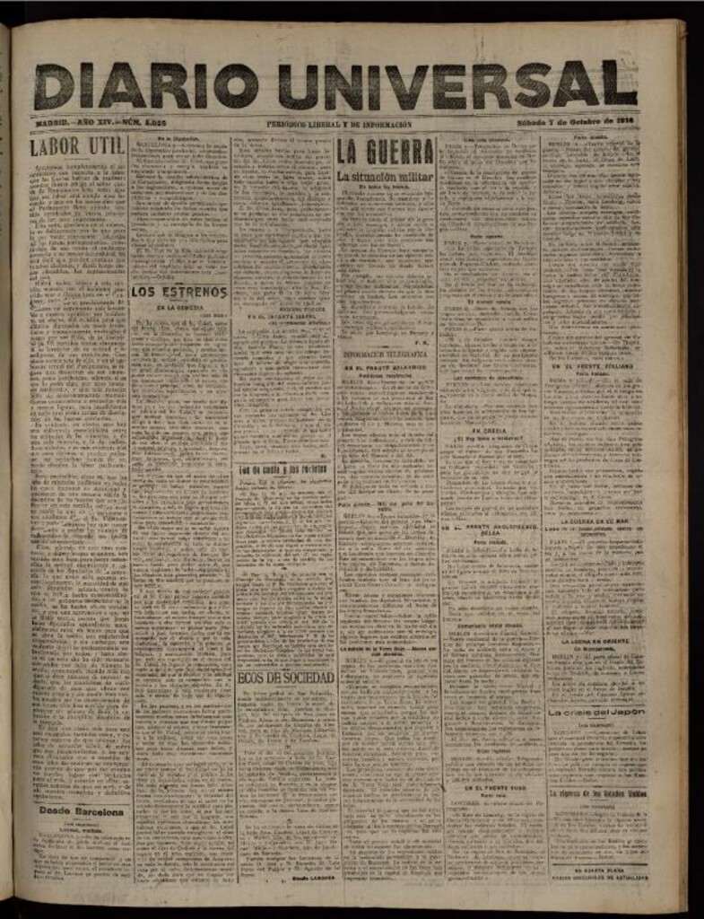 Miniatura de Diario Universal del 7 de octubre de 1916