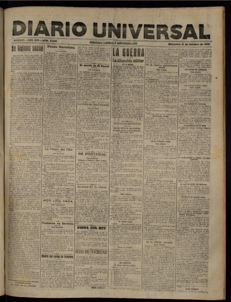 Miniatura de Diario Universal del 11 de octubre de 1916