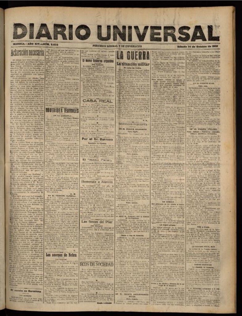 Miniatura de Diario Universal del 14 de octubre de 1916