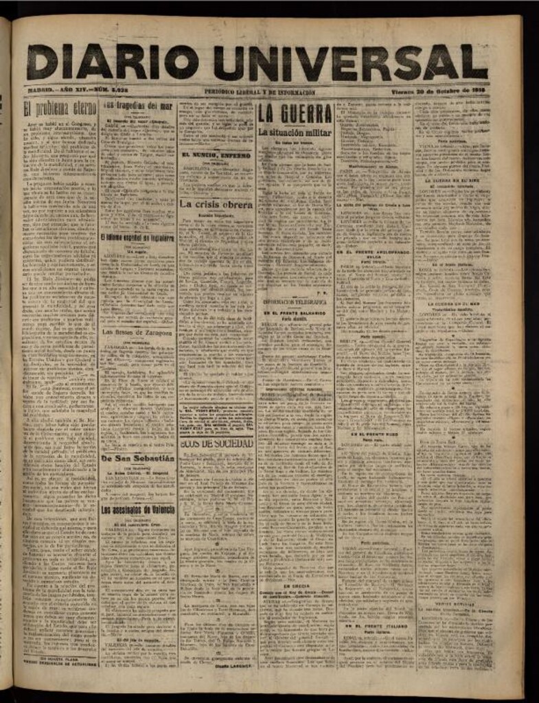 Miniatura de Diario Universal del 20 de octubre de 1916