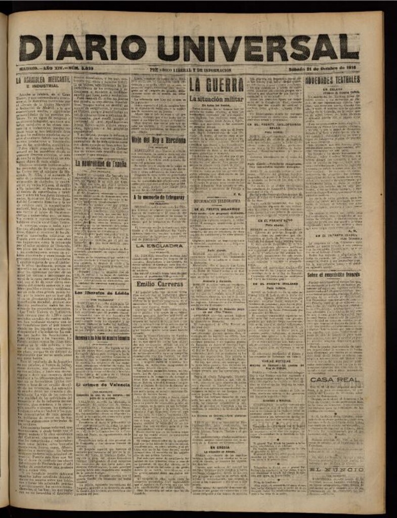 Miniatura de Diario Universal del 21 de octubre de 1916