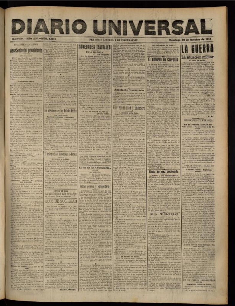 Miniatura de Diario Universal del 22 de octubre de 1916