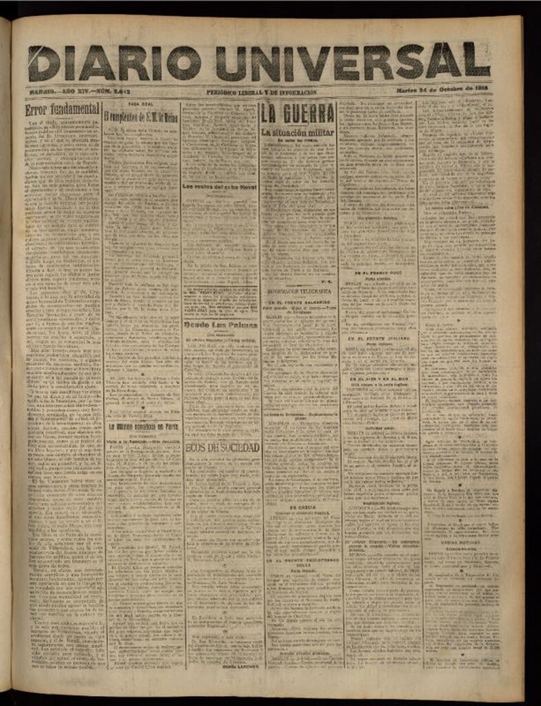 Miniatura de Diario Universal del 24 de octubre de 1916