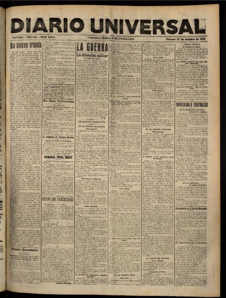 Miniatura de Diario Universal del 27 de octubre de 1916