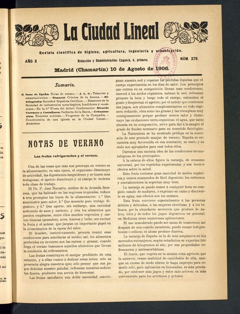 Miniatura de La Ciudad Lineal : órgano oficial de la Compañía Madrileña de Urbanización del 10 de agosto de 1906