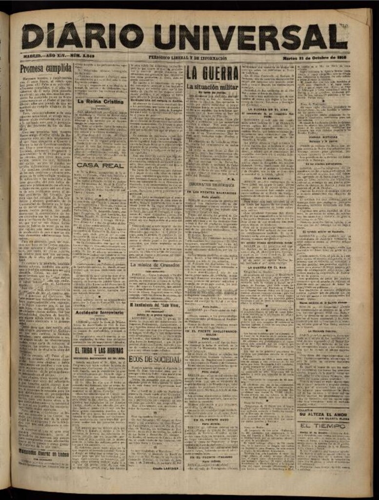 Miniatura de Diario Universal del 31 de octubre de 1916