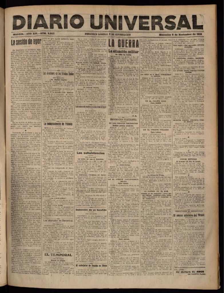 Miniatura de Diario Universal del 8 de noviembre de 1916
