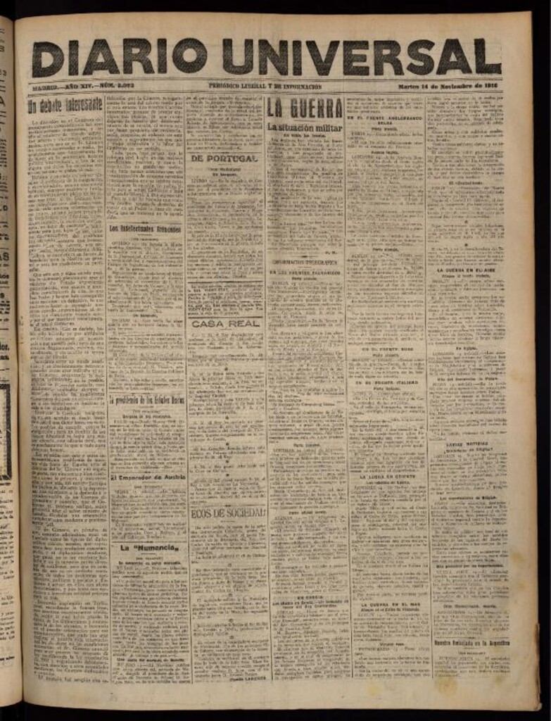 Miniatura de Diario Universal del 14 de noviembre de 1916