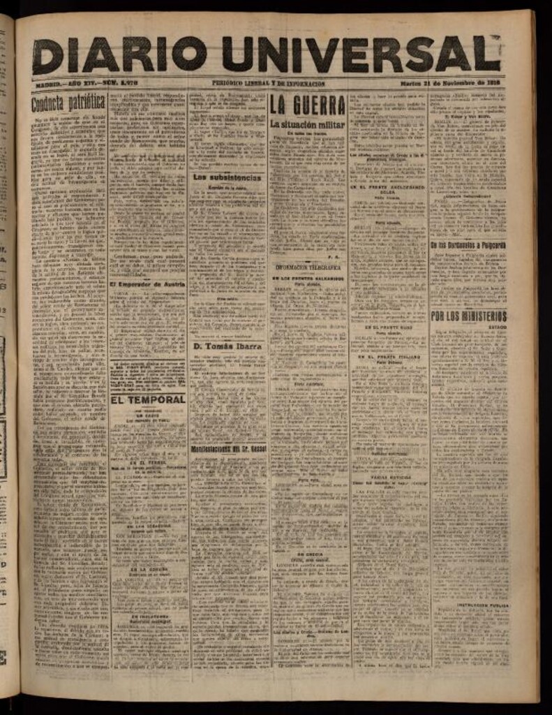 Miniatura de Diario Universal del 21 de noviembre de 1916