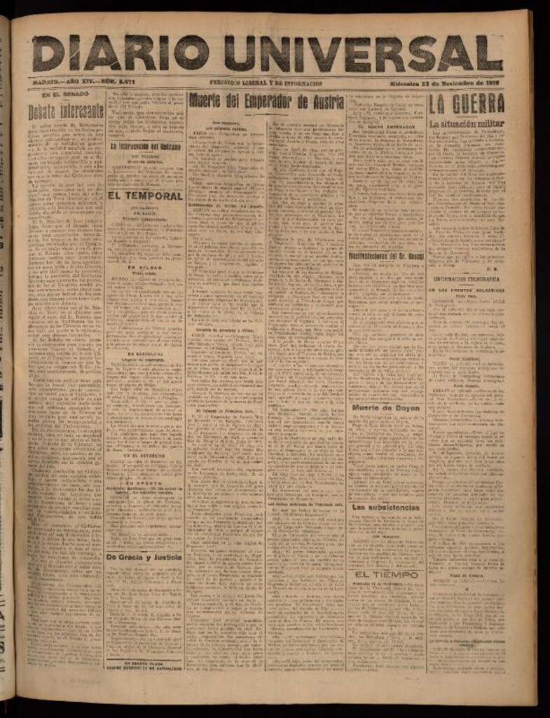 Miniatura de Diario Universal del 22 de noviembre de 1916