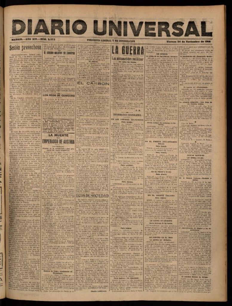 Miniatura de Diario Universal del 24 de noviembre de 1916