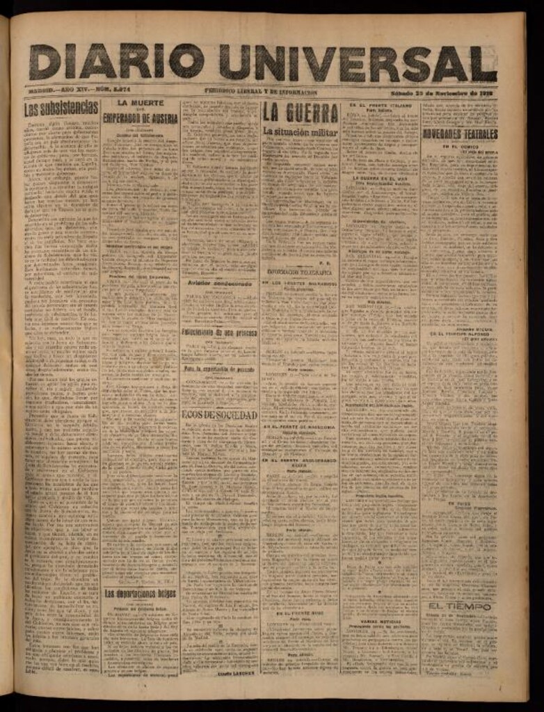 Miniatura de Diario Universal del 25 de noviembre de 1916