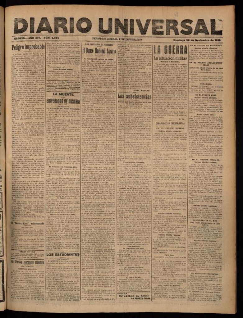 Miniatura de Diario Universal del 26 de noviembre de 1916