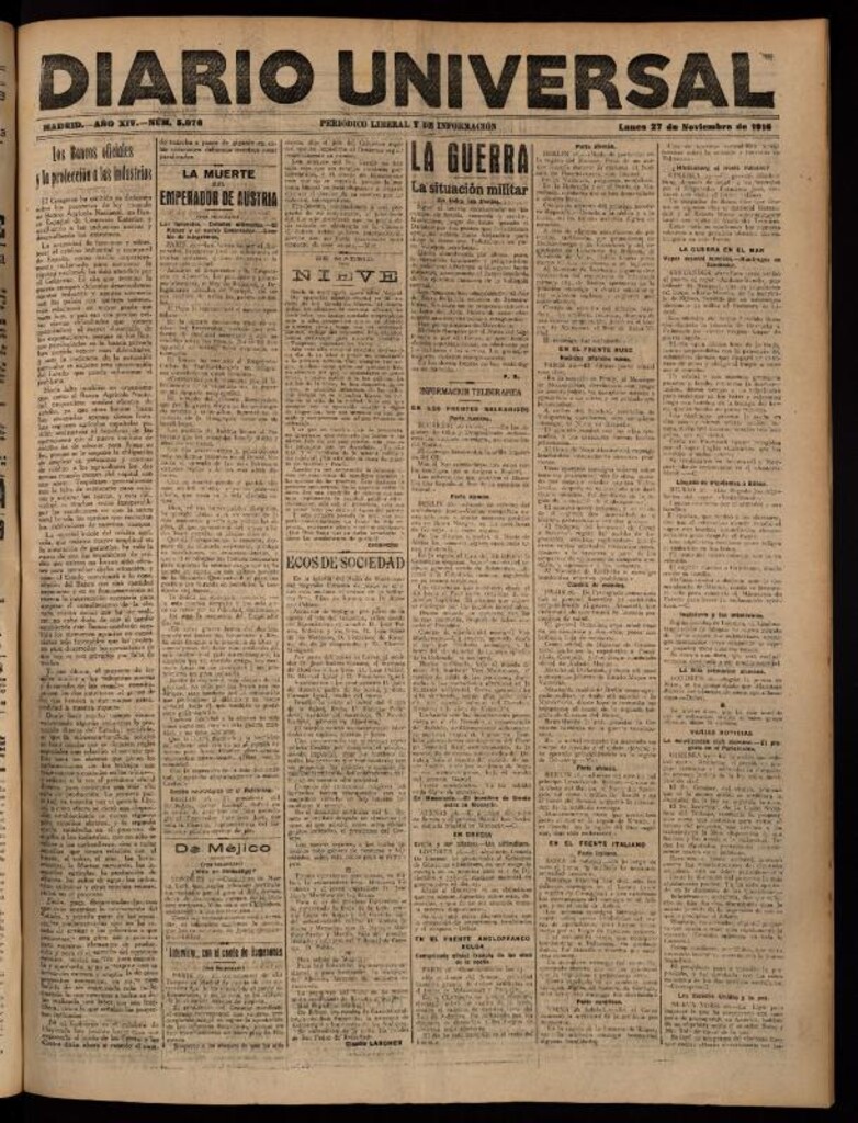 Miniatura de Diario Universal del 27 de noviembre de 1916