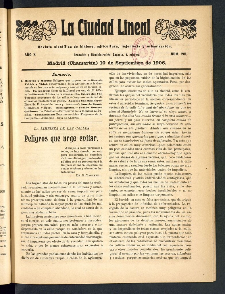 Miniatura de La Ciudad Lineal : órgano oficial de la Compañía Madrileña de Urbanización del 10 de septiembre de 1906