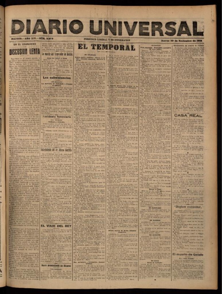 Miniatura de Diario Universal del 30 de noviembre de 1916