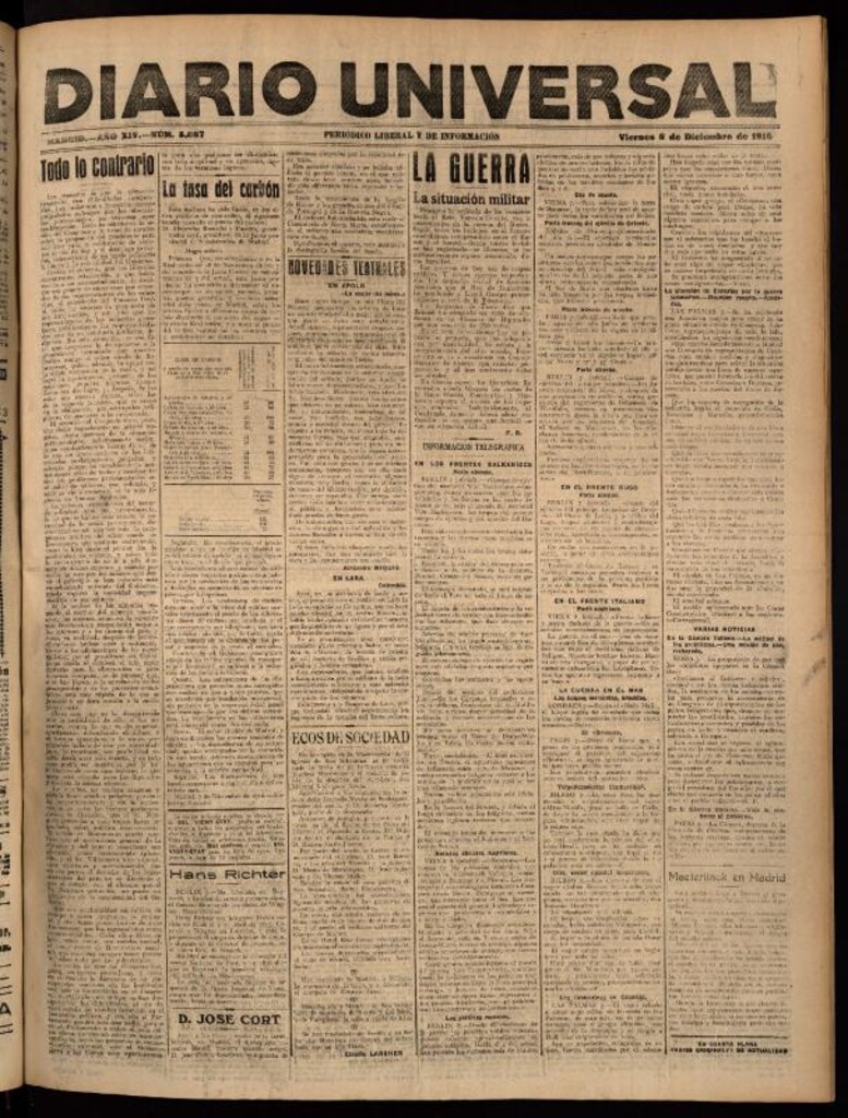 Miniatura de Diario Universal del 8 de diciembre de 1916