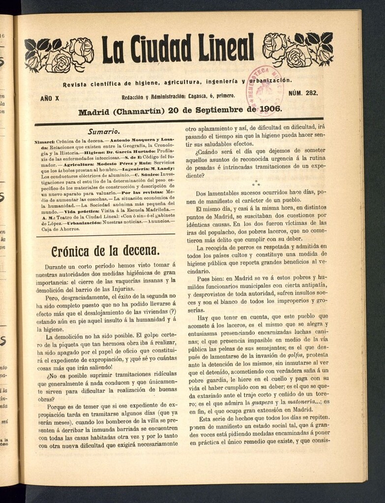 Miniatura de La Ciudad Lineal : órgano oficial de la Compañía Madrileña de Urbanización del 20 de septiembre de 1906
