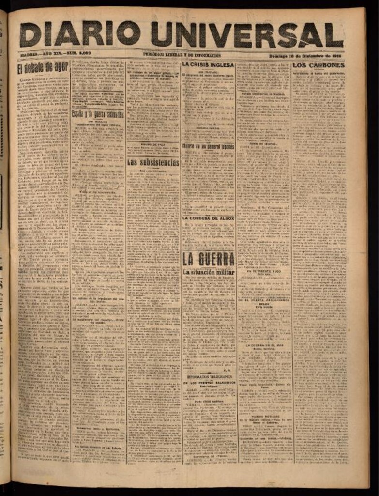 Miniatura de Diario Universal del 10 de diciembre de 1916