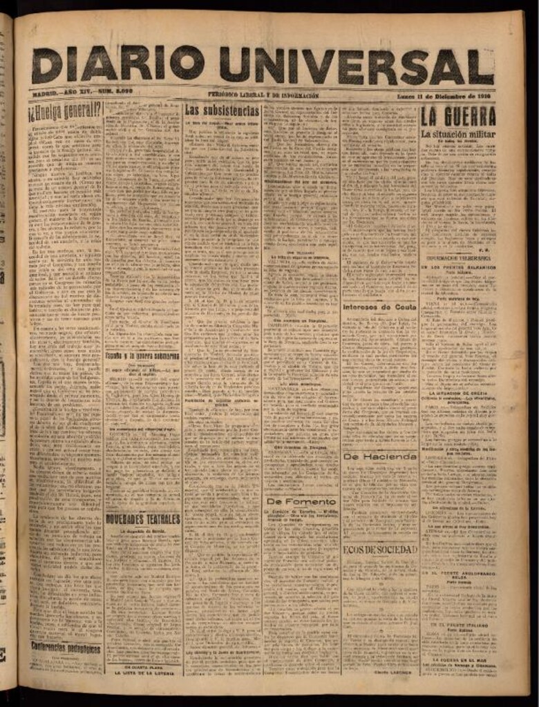 Miniatura de Diario Universal del 11 de diciembre de 1916