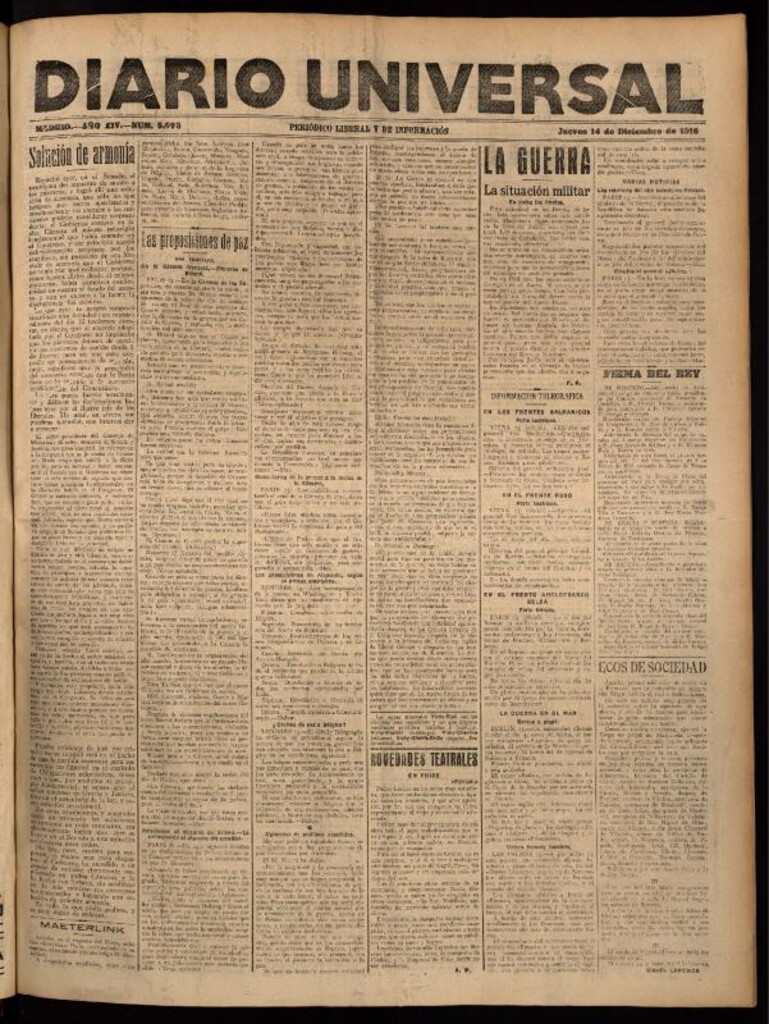 Miniatura de Diario Universal del 14 de diciembre de 1916
