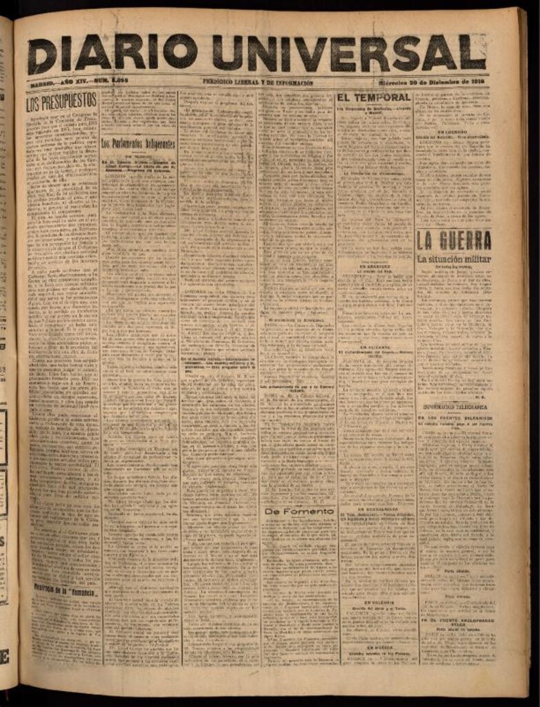 Miniatura de Diario Universal del 20 de diciembre de 1916