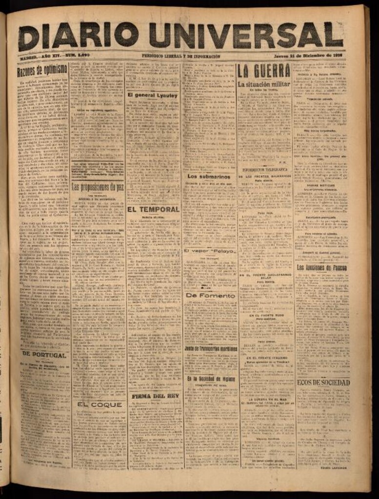 Miniatura de Diario Universal del 21 de diciembre de 1916
