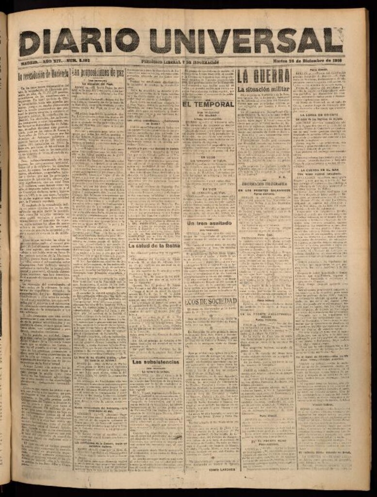 Miniatura de Diario Universal del 26 de diciembre de 1916