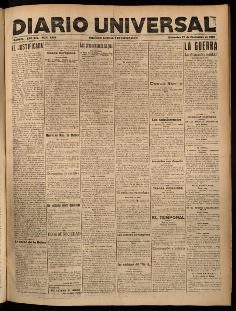 Miniatura de Diario Universal del 27 de diciembre de 1916