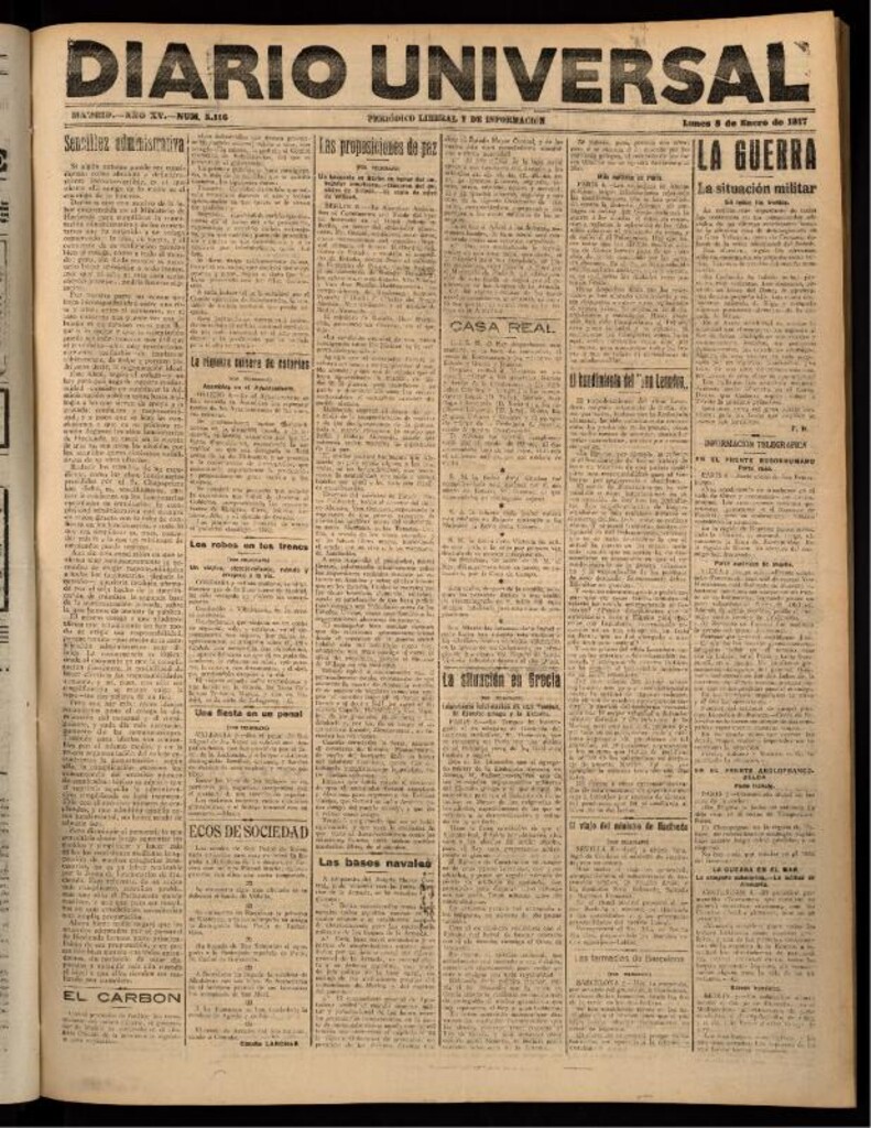 Miniatura de Diario Universal del 8 de enero de 1917