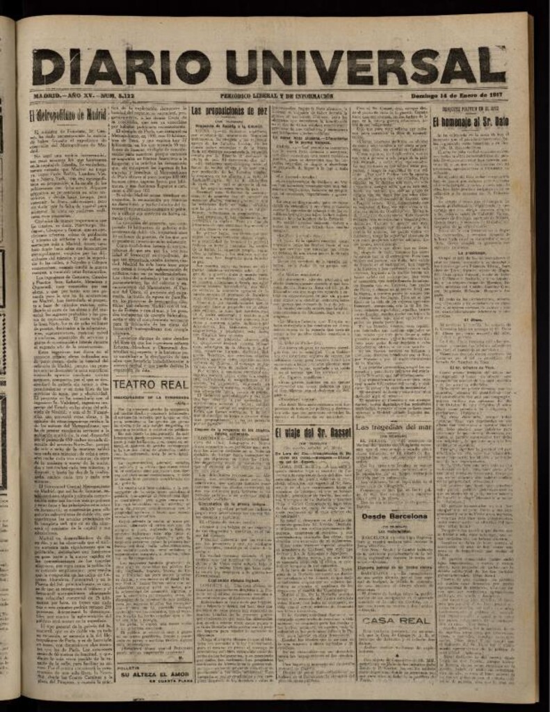 Miniatura de Diario Universal del 14 de enero de 1917