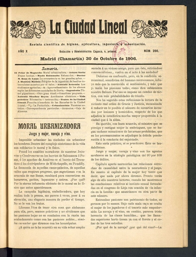 Miniatura de La Ciudad Lineal : órgano oficial de la Compañía Madrileña de Urbanización del 30 de octubre de 1906
