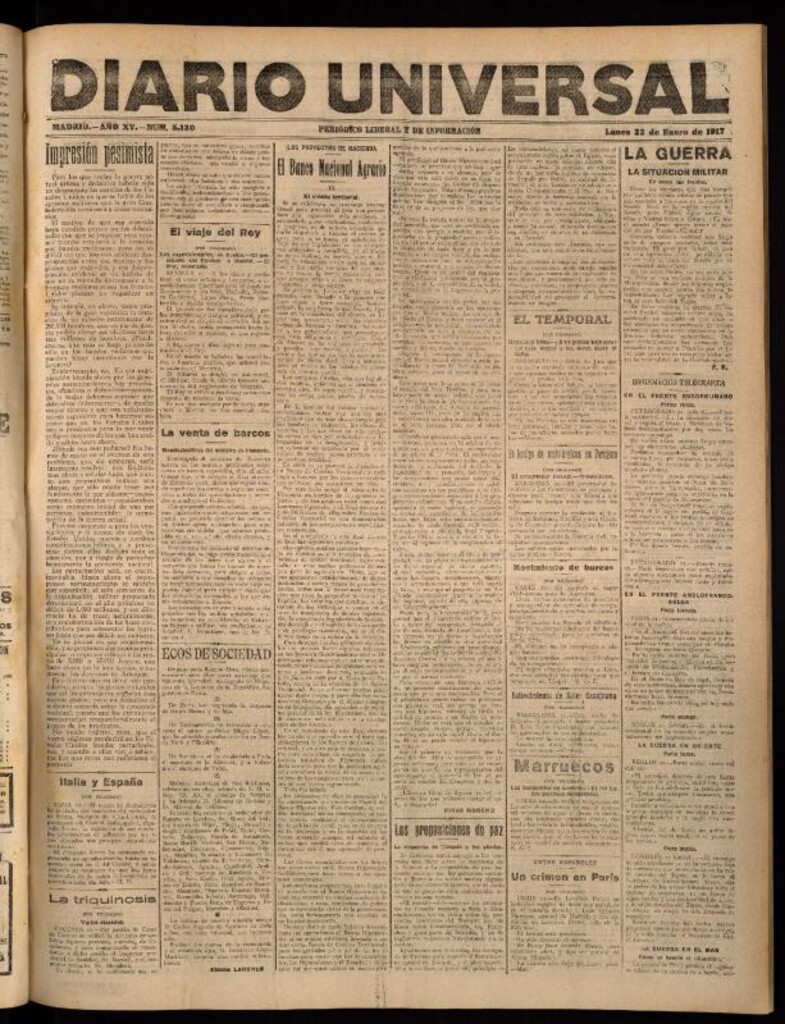 Miniatura de Diario Universal del 22 de enero de 1917