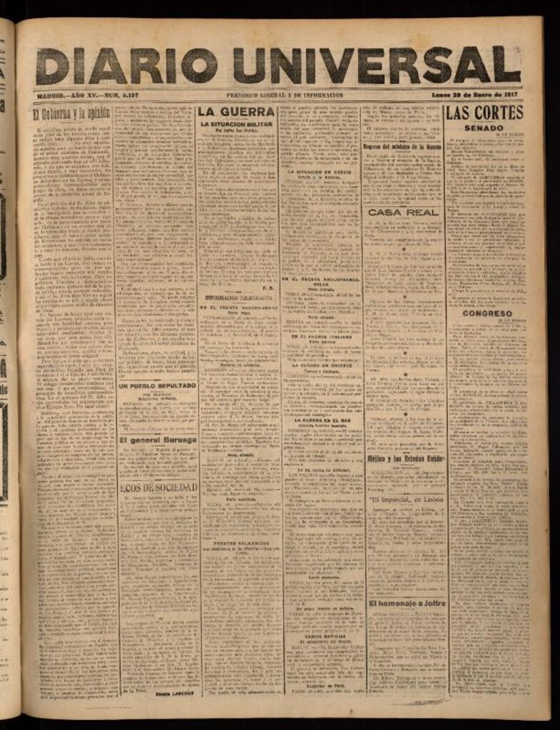 Miniatura de Diario Universal del 29 de enero de 1917