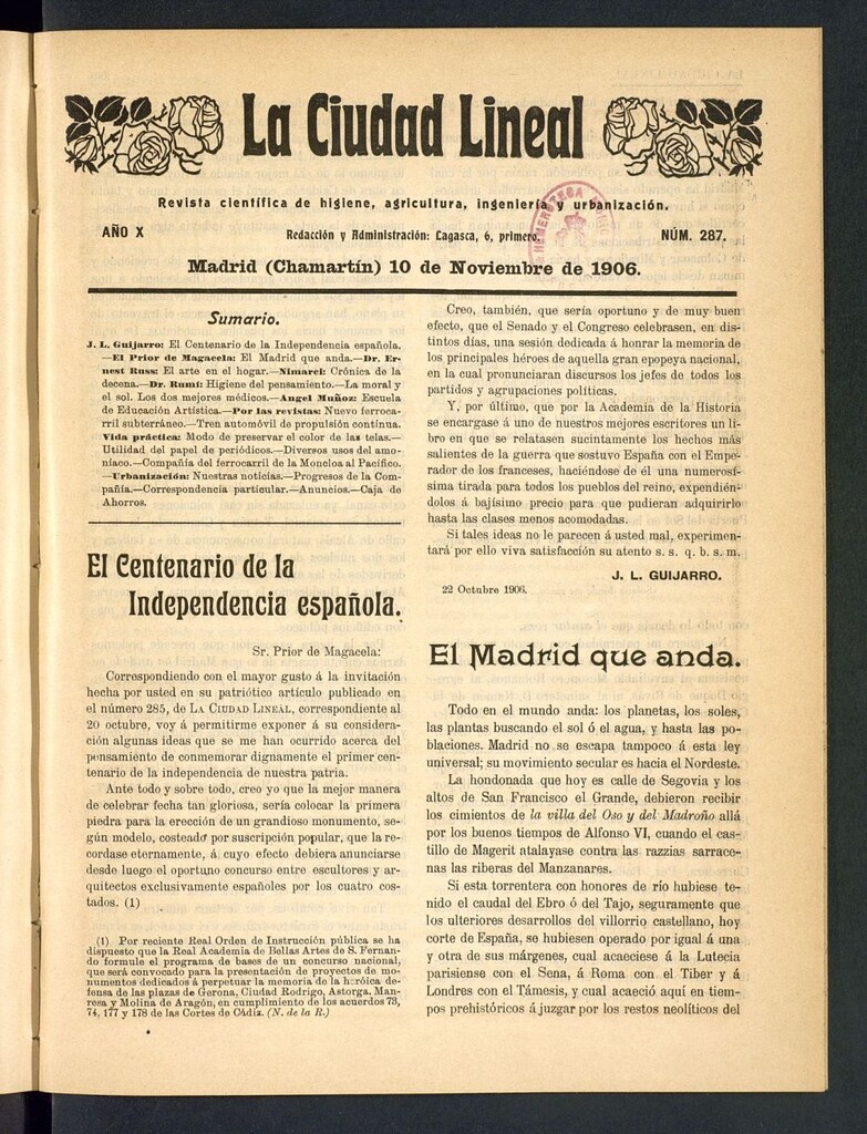Miniatura de La Ciudad Lineal : órgano oficial de la Compañía Madrileña de Urbanización del 10 de noviembre de 1906