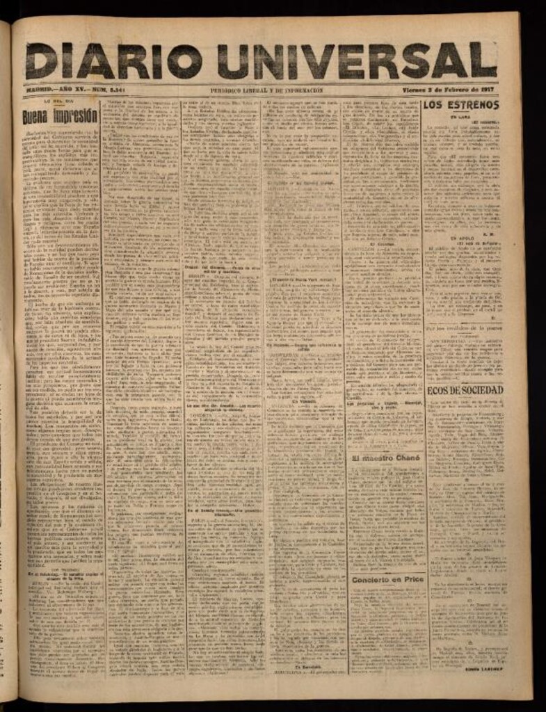 Miniatura de Diario Universal del 2 de febrero de 1917