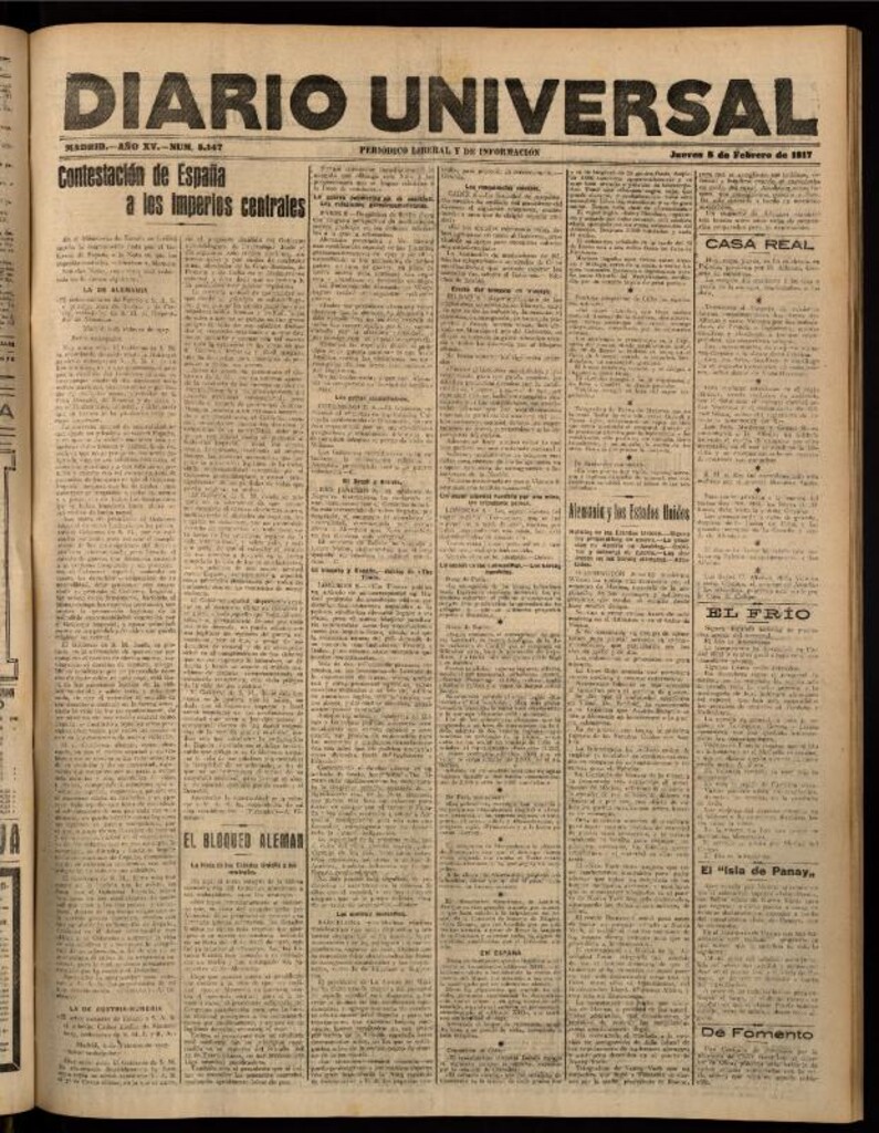 Miniatura de Diario Universal del 8 de febrero de 1917