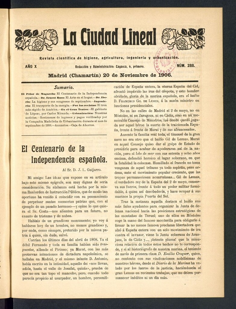 Miniatura de La Ciudad Lineal : órgano oficial de la Compañía Madrileña de Urbanización del 20 de noviembre de 1906