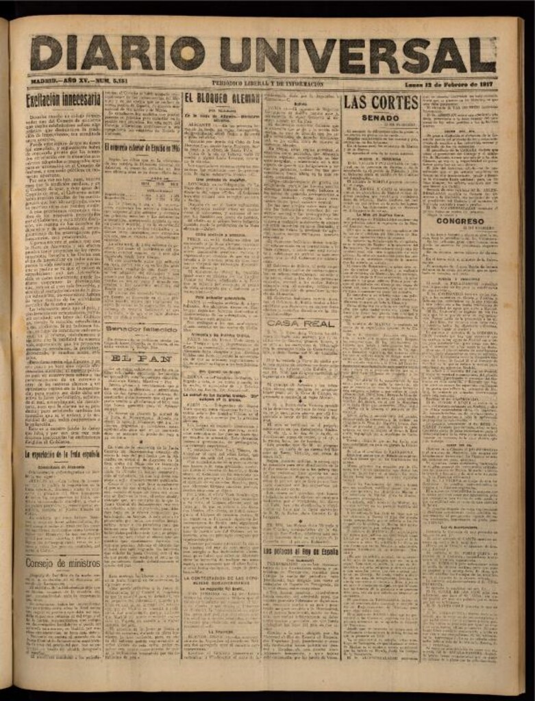 Miniatura de Diario Universal del 12 de febrero de 1917