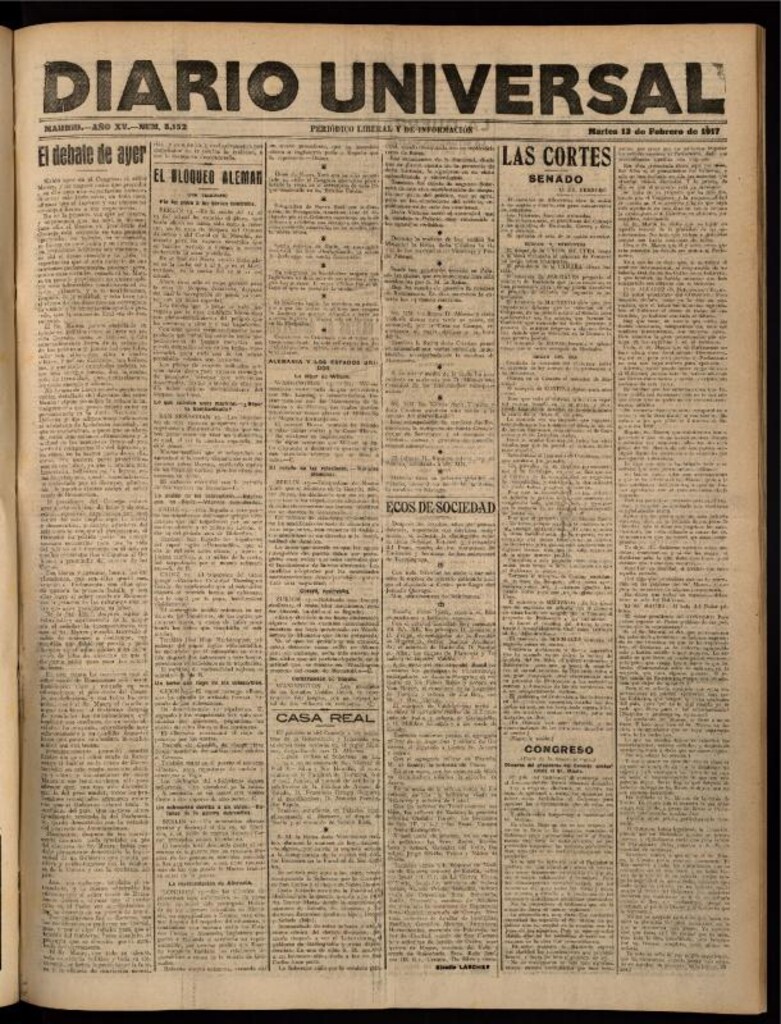 Miniatura de Diario Universal del 13 de febrero de 1917