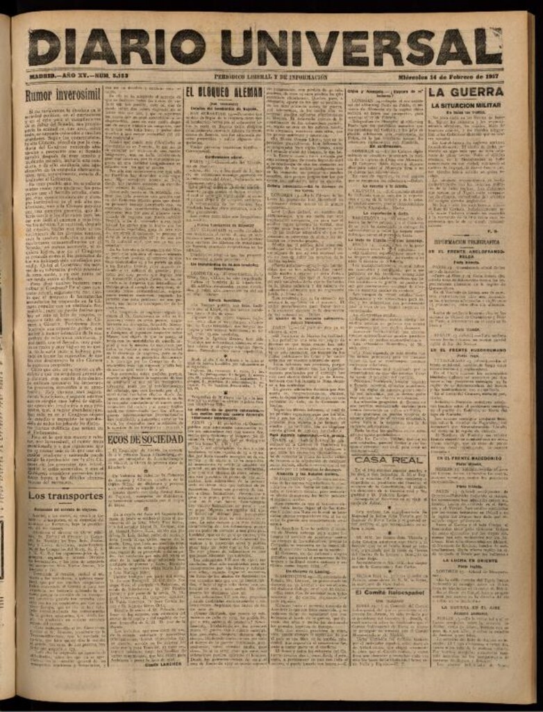 Miniatura de Diario Universal del 14 de febrero de 1917