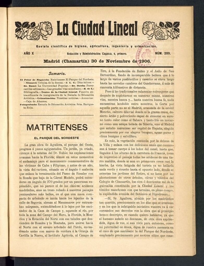 Miniatura de La Ciudad Lineal : órgano oficial de la Compañía Madrileña de Urbanización del 30 de noviembre de 1906