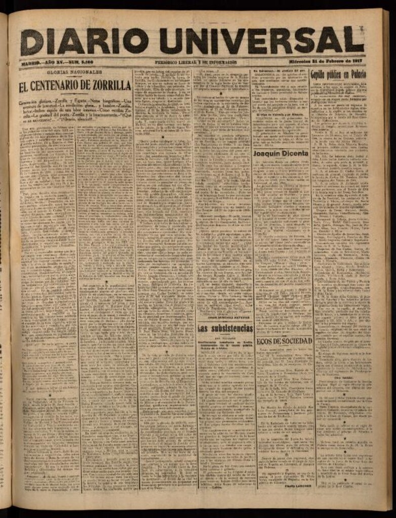 Miniatura de Diario Universal del 21 de febrero de 1917
