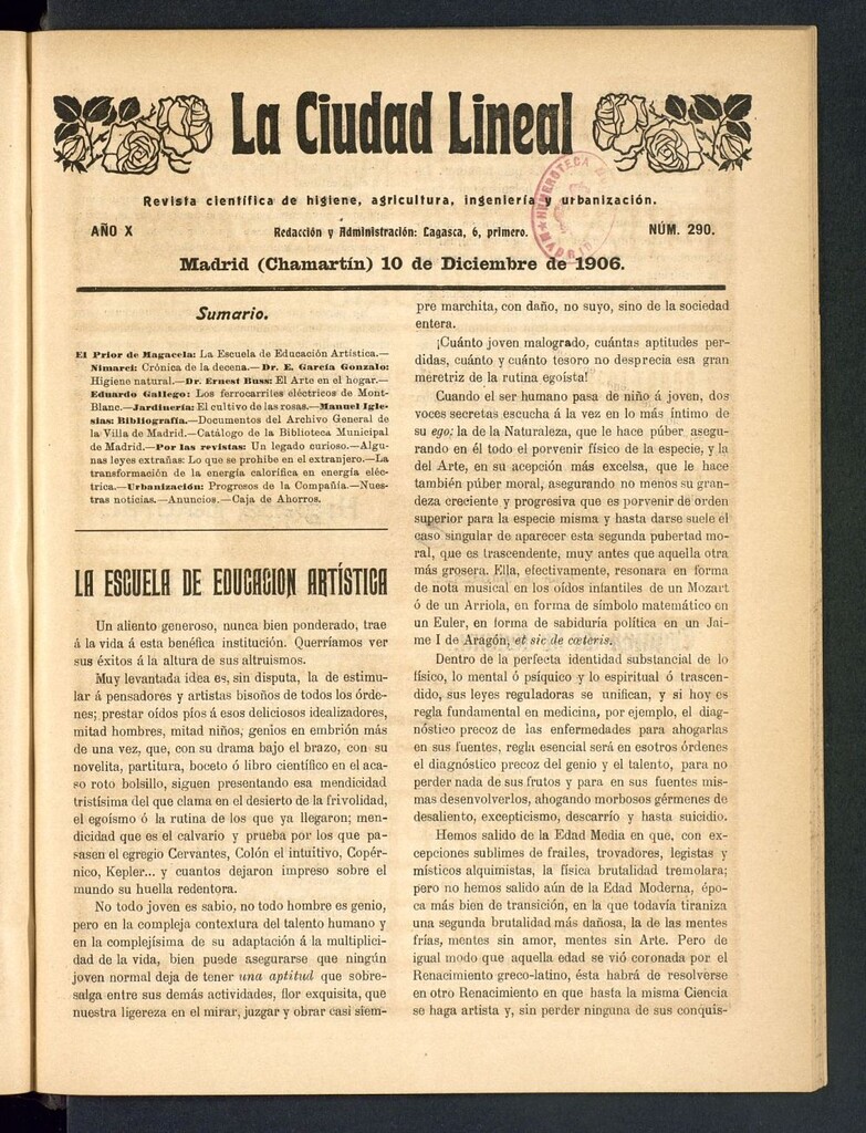 Miniatura de La Ciudad Lineal : órgano oficial de la Compañía Madrileña de Urbanización del 10 de diciembre de 1906