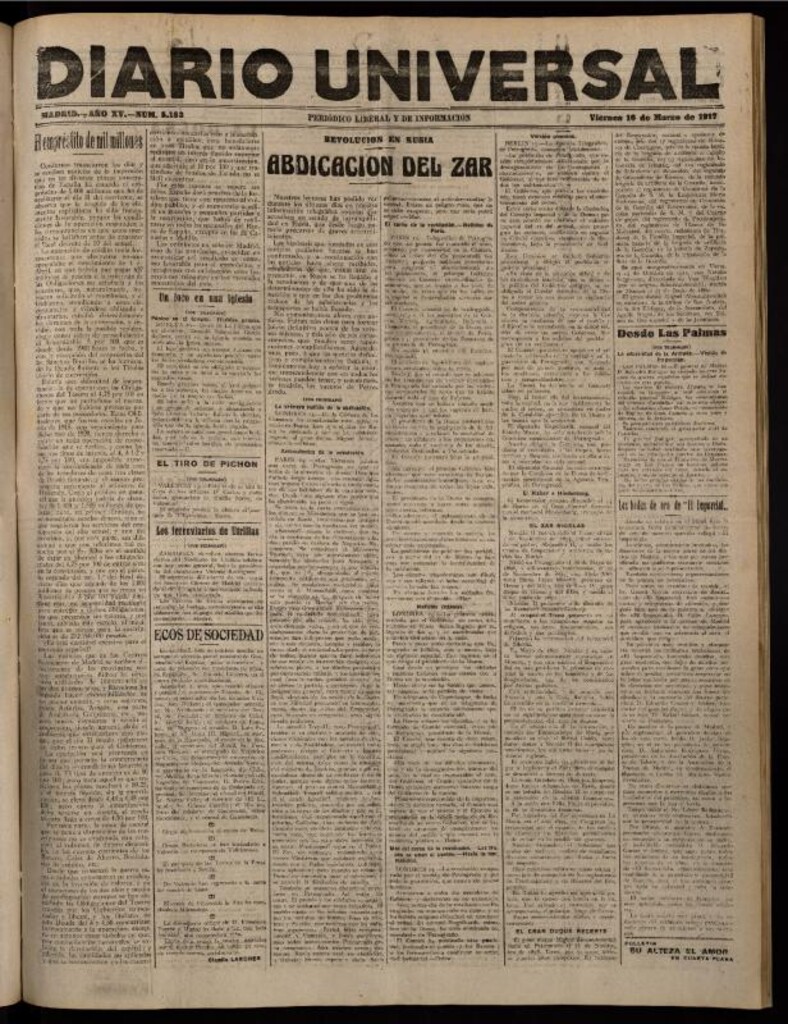 Miniatura de Diario Universal del 16 de marzo de 1917