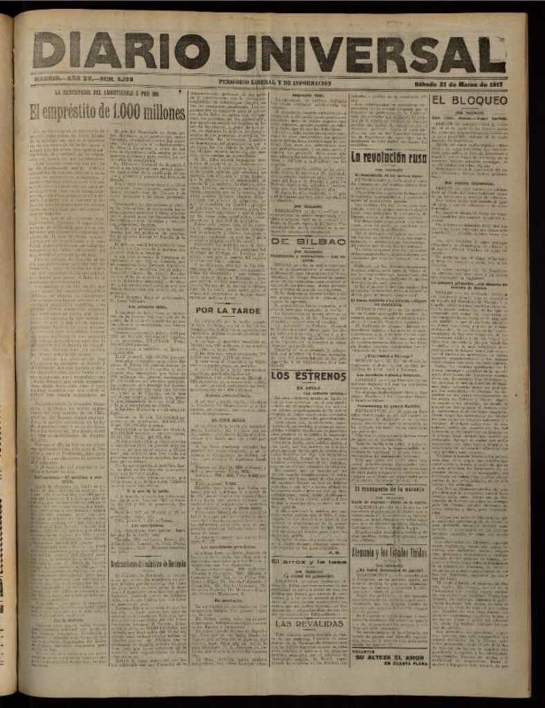 Miniatura de Diario Universal del 31 de marzo de 1917