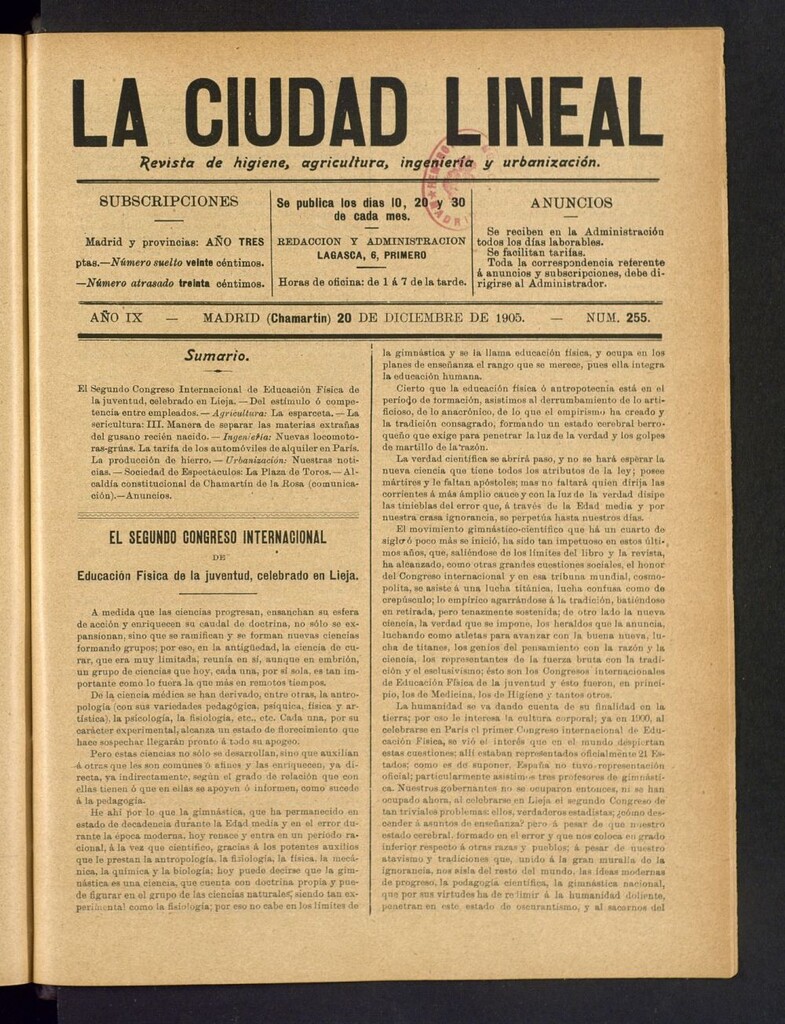 Miniatura de La Ciudad Lineal : órgano oficial de la Compañía Madrileña de Urbanización del 20 de diciembre de 1905