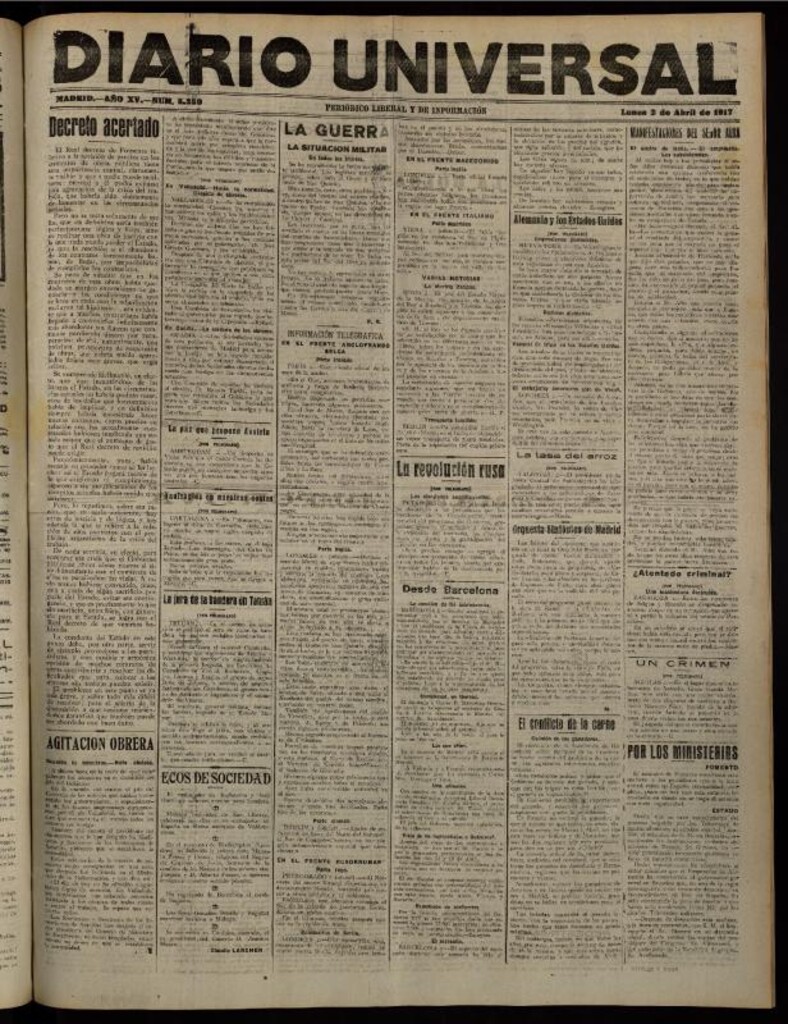 Miniatura de Diario Universal del 2 de abril de 1917