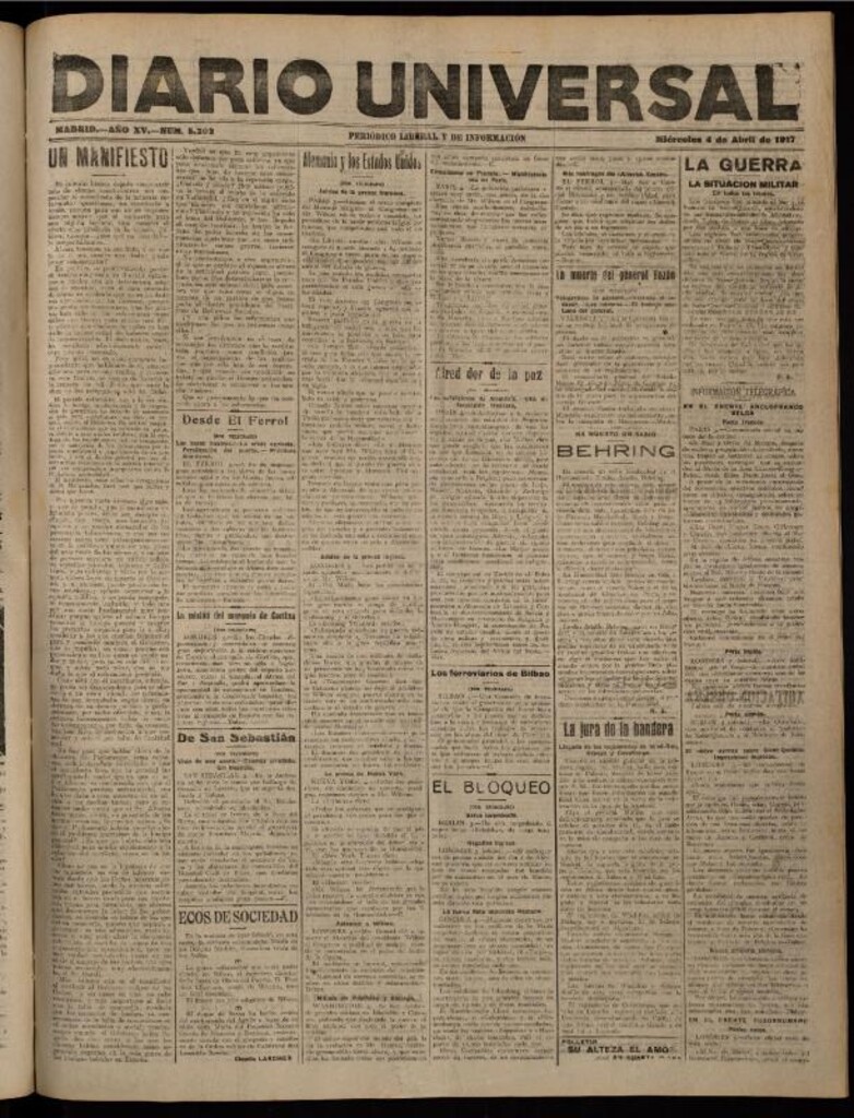 Miniatura de Diario Universal del 4 de abril de 1917