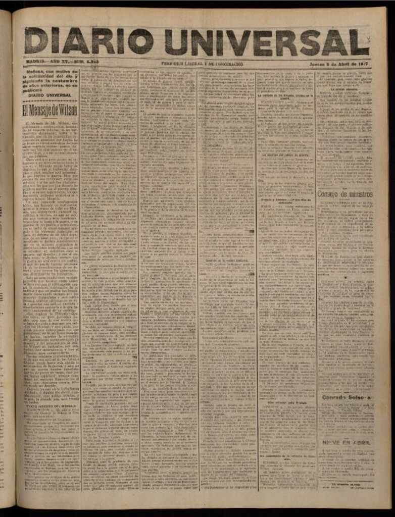 Miniatura de Diario Universal del 5 de abril de 1917